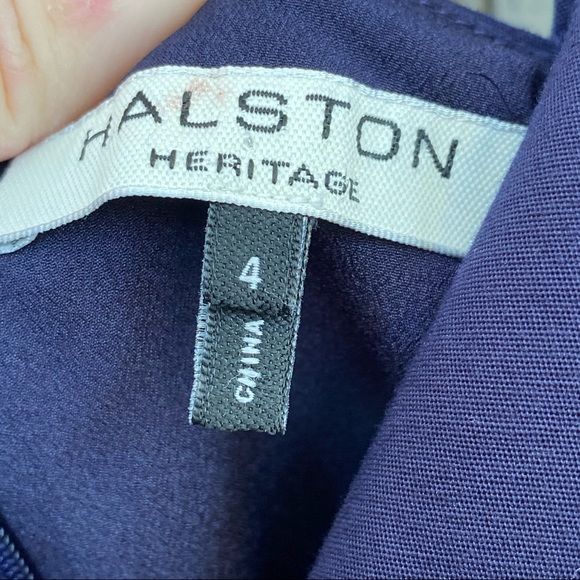 Halston Heritage Navy Split Neck Fit Flare Dress - Picture 7 of 12